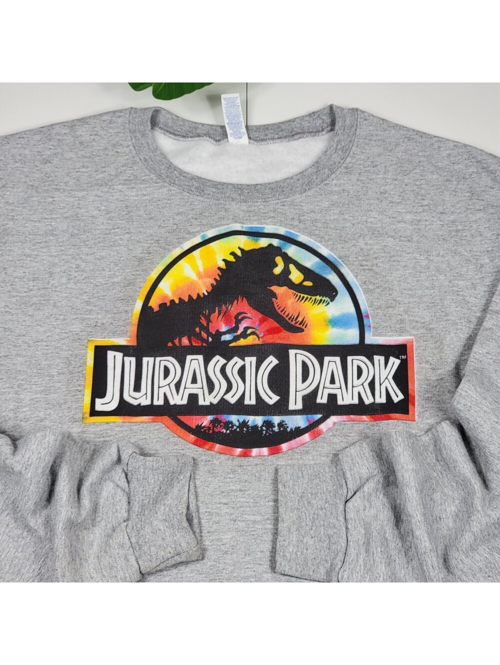 Retro Jurassic Park Grey Crewneck Sweatshirt Medium Jerzees TieDye Vintage Movie
